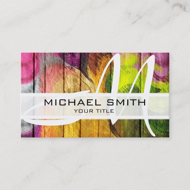 Wood Abstract Coloured Modern Monogram #6 Business Card (Front)