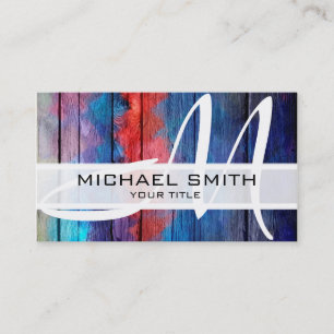 Wood Abstract Coloured Modern Monogram #8 Business Card