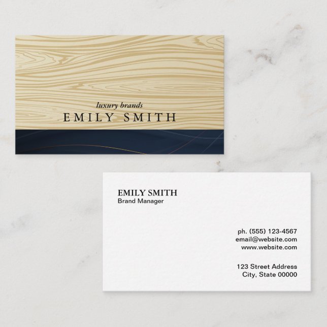 Wood Abstract Gold Lines Business Card (Front/Back)