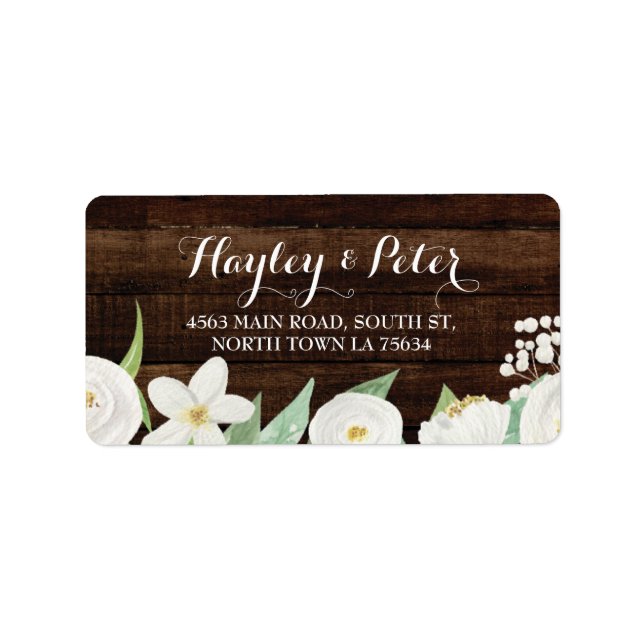 Wood Address Labels Stickers White Flowers (Front)