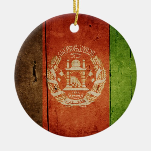 Wood Afghanistan Flag; Afghan Ceramic Tree Decoration (Front)