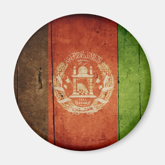Wood Afghanistan Flag; Afghan Magnet (Front)