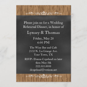 Wood and Chalkboard Rehearsal Dinner Invitation