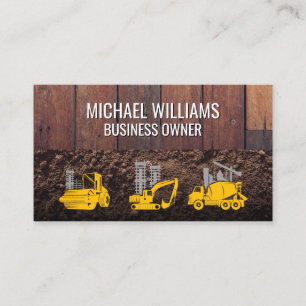 Wood and Dirt   Construction Vehicles Business Card