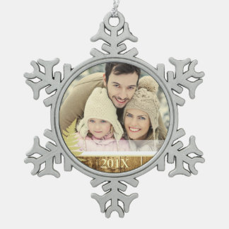 Wood and Gold Fern Custom Photo Ornament