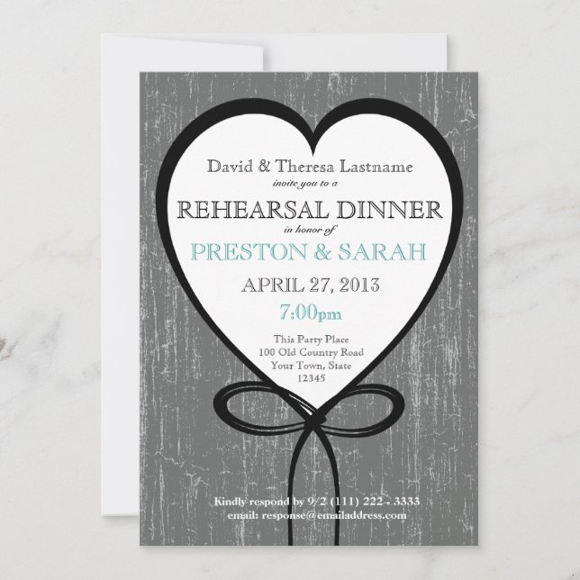 Wood and Heart Rehearsal Dinner Invitation (Front)