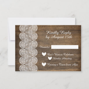 Wood and Lace RSVP for a rustic wedding Invitation