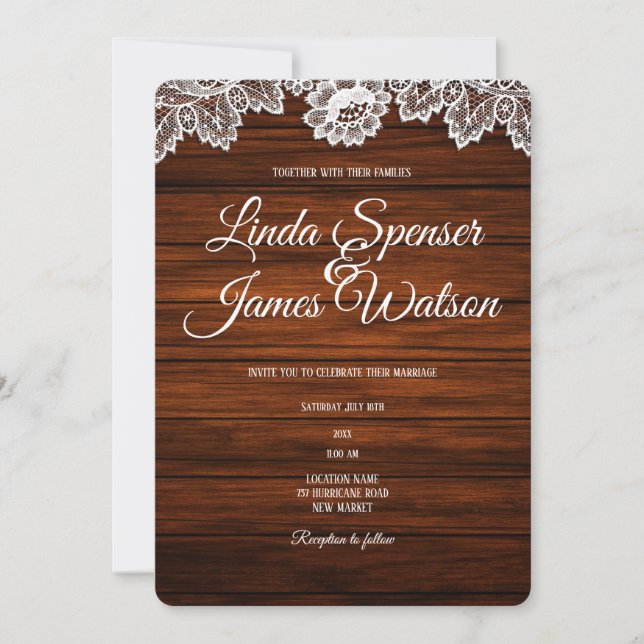 Wood and Lace Rustic  Country Wedding Invitation (Front)