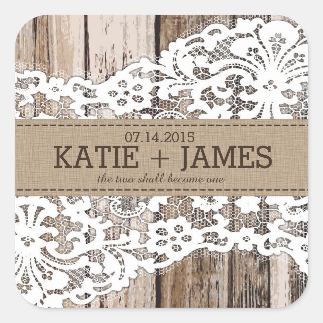 Wood and Lace Rustic Country Wedding Label (Front)