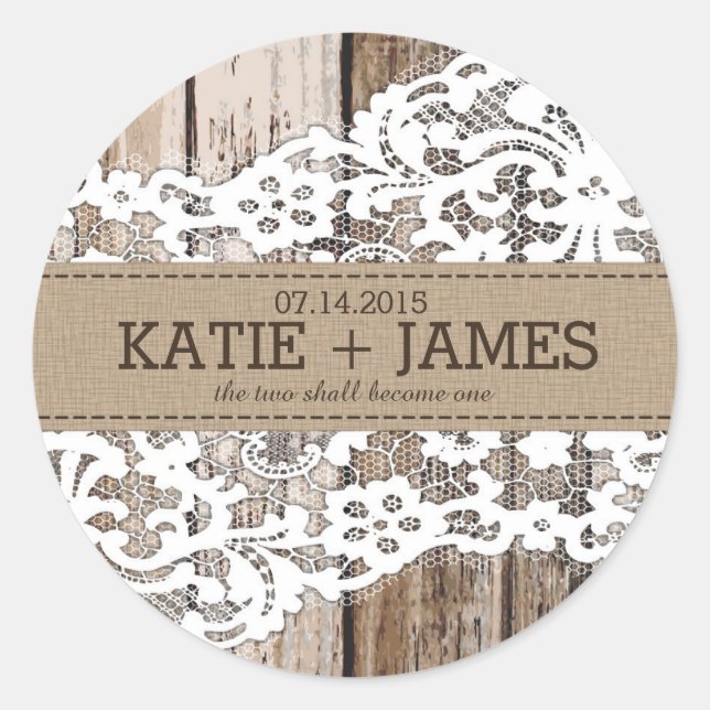 Wood and Lace Rustic Country Wedding Label (Front)