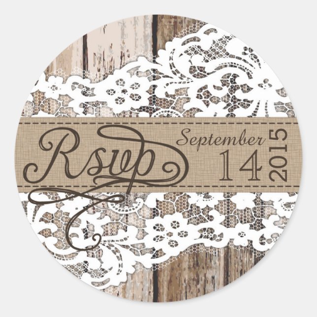 Wood and Lace Rustic RSVP Label (Front)