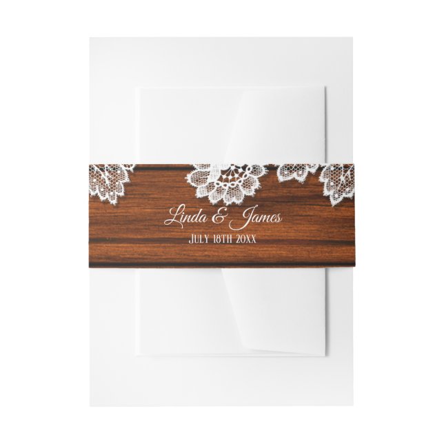 Wood and Lace Rustic Wedding Belly Band Invitation Belly Band (Front Example)