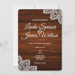 Wood and Lace Rustic Wedding Invitation