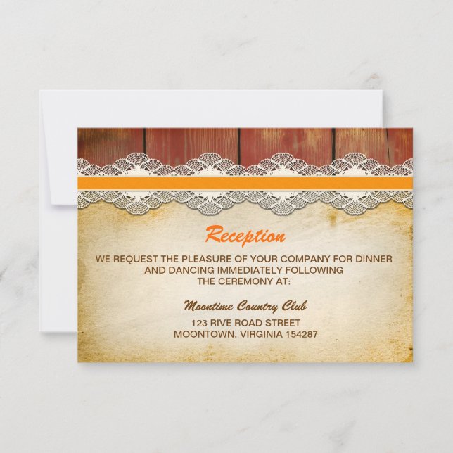 wood and lace wedding reception design invitation (Front)