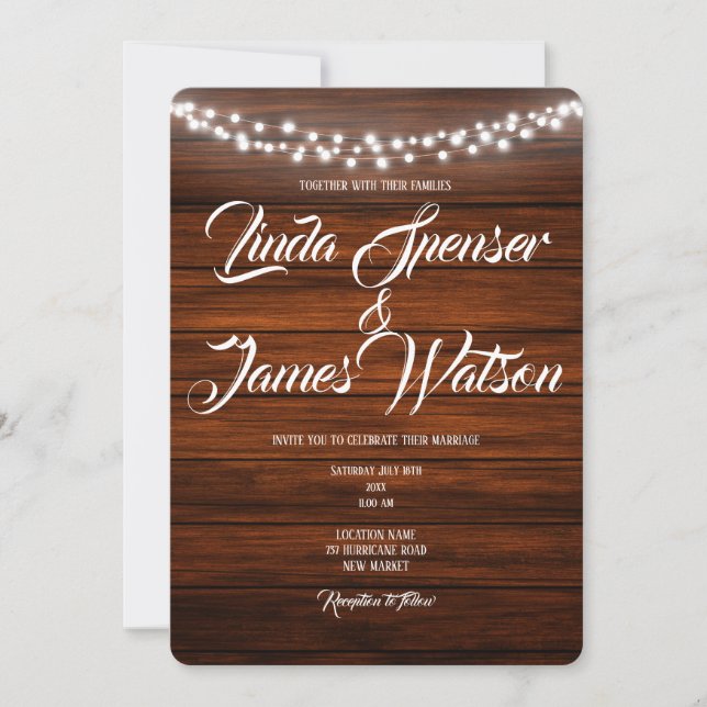 Wood and Lights Rustic  Country Wedding Invitation (Front)