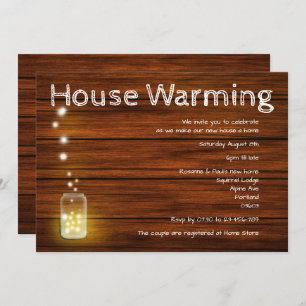 Wood and Lights Rustic New Home Party Invitation