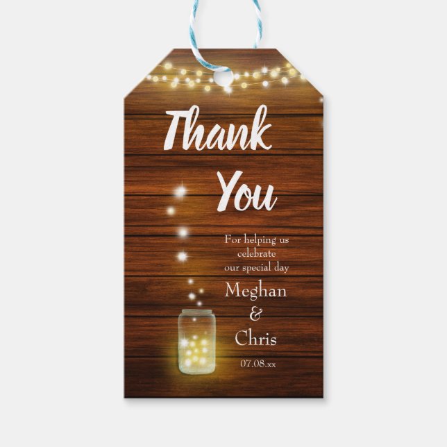 Wood and Lights Rustic Thank You Gift Tag (Front)