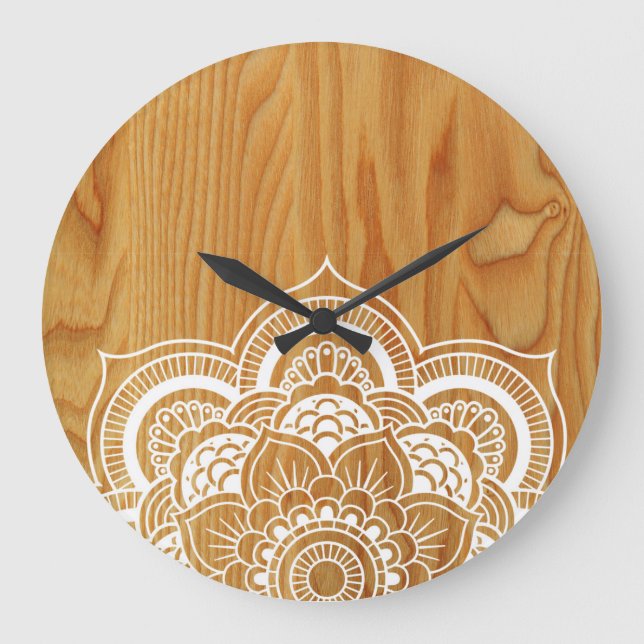 Wood and Mandala Large Clock (Front)