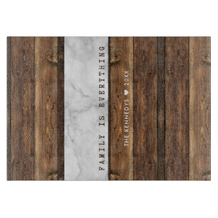 Wood And Marble Quote Family Name Personalized Cutting Board