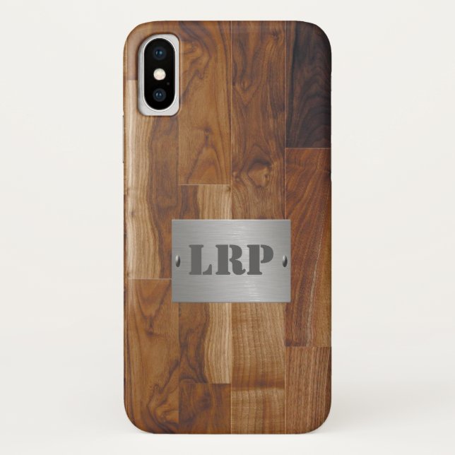 Wood and Metal Monogram Custom Personalise Case-Mate iPhone Case (Back)