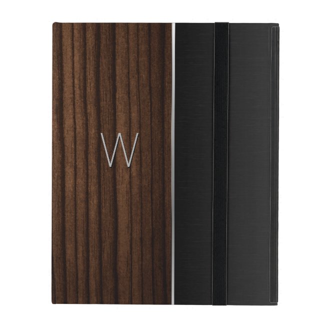 Wood and Metallic Look Monogrammed iPad Case (Front Closed)