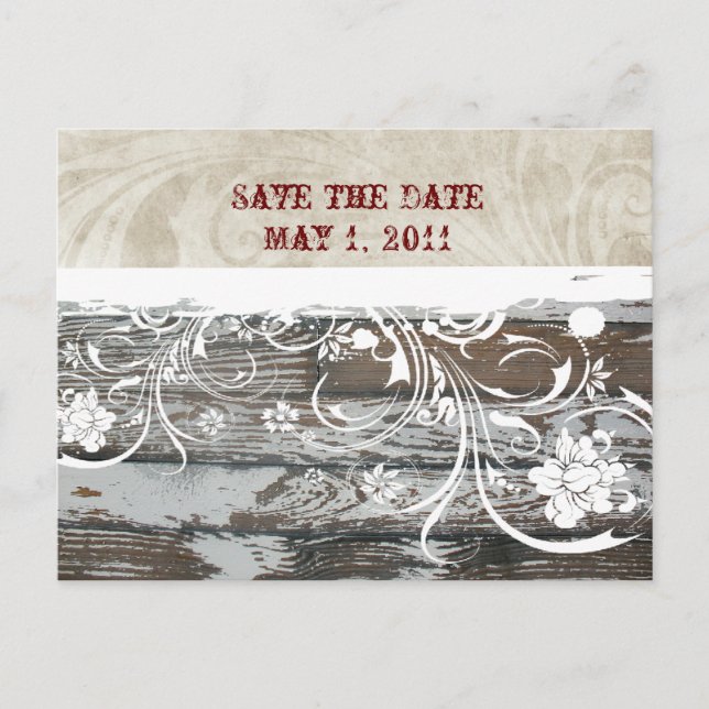 Wood and Parchment Save the Date Announcement Postcard (Front)