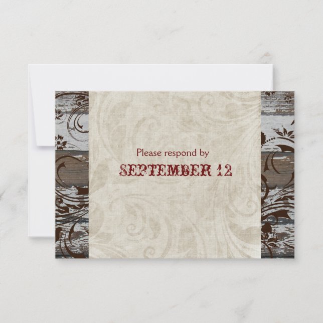 Wood and Parchment Swirl Brown RSVP with envelopes (Front)