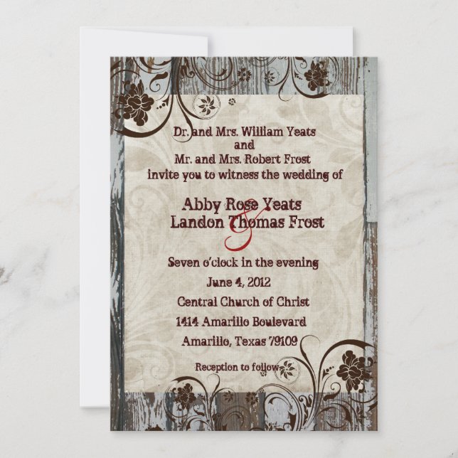 Wood and Parchment Swirl Wedding Invitations (Front)