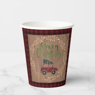 Wood and Plaid Christmas Paper Cups