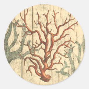 Wood and Small Coral Classic Round Sticker