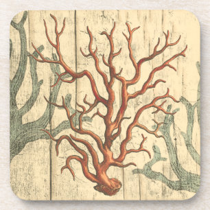 Wood and Small Coral Coaster