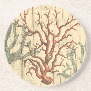 Wood and Small Coral Coaster
