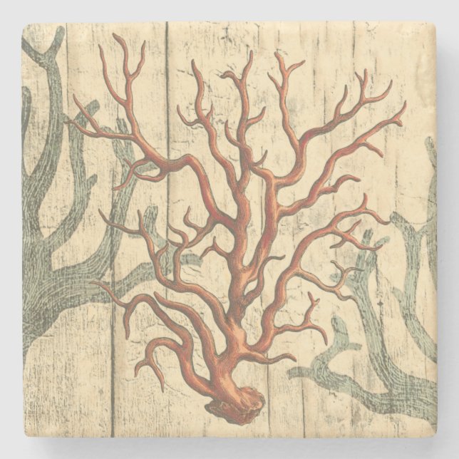 Wood and Small Coral Stone Coaster (Front)