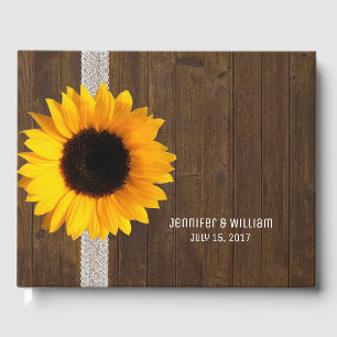 Wood and Sunflower Wedding Guest Book
