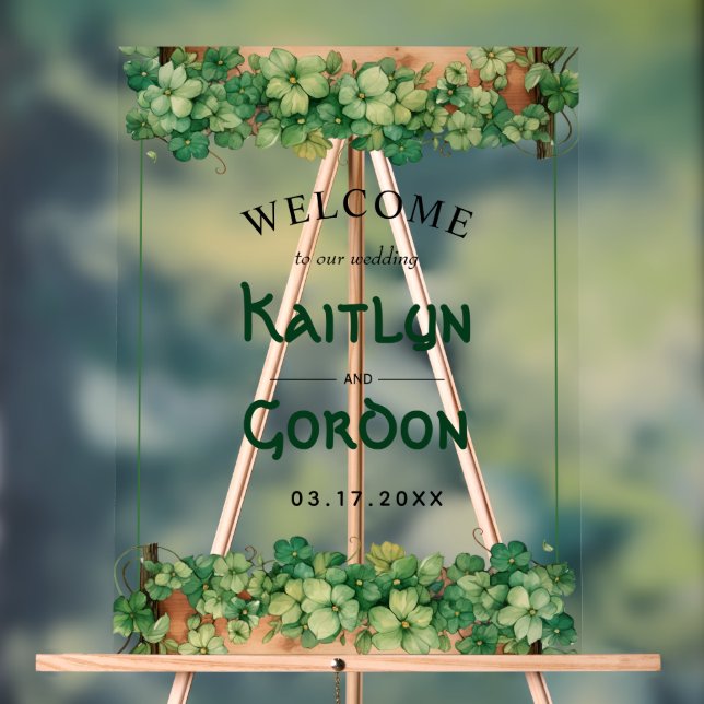 Wood and vine St. Patricks Day wedding WELCOME Acrylic Sign (Neutral)