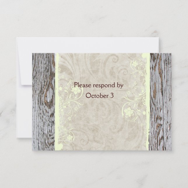 Wood and Vintage Shabby Chic rsvp with envelopes (Front)