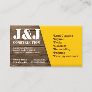 Wood and Yellow Construction Business Card