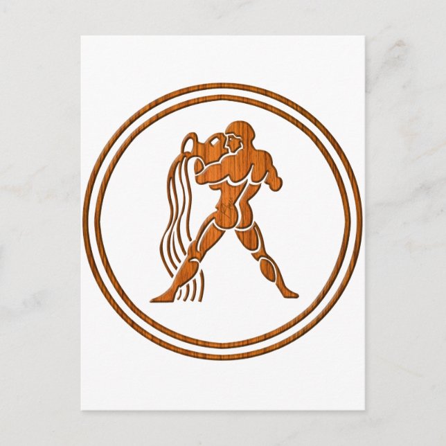 Wood Aquarius Zodiac Water Bearer Astrology Sign Postcard (Front)