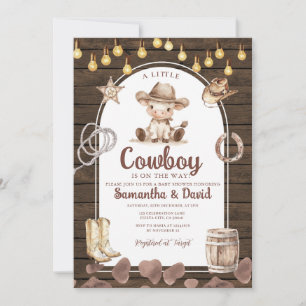 Wood Arch Cowboy is on the Way Baby Shower  Invitation