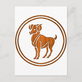 Wood Aries Zodiac Ram Astrology Sign Postcard