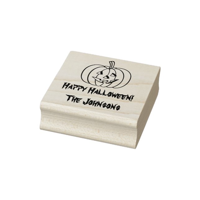 Wood art Halloween stamp with carved pumpkin face (Stamp)