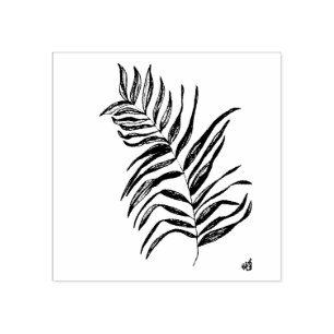 Wood Art Stamp of Hand Drawn Palm Leaf