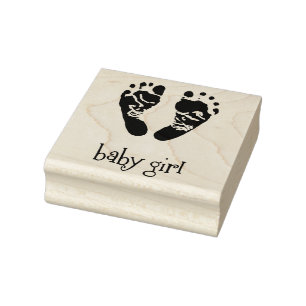 Wood Art Stamps/Baby Girl with feet Rubber Stamp