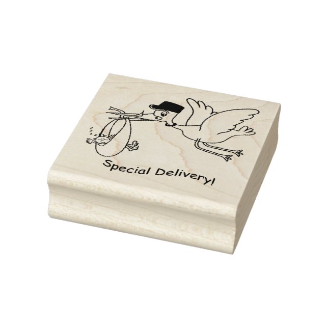 Wood Art Stamps/Special Delivery Stork with Baby Rubber Stamp (Stamp)