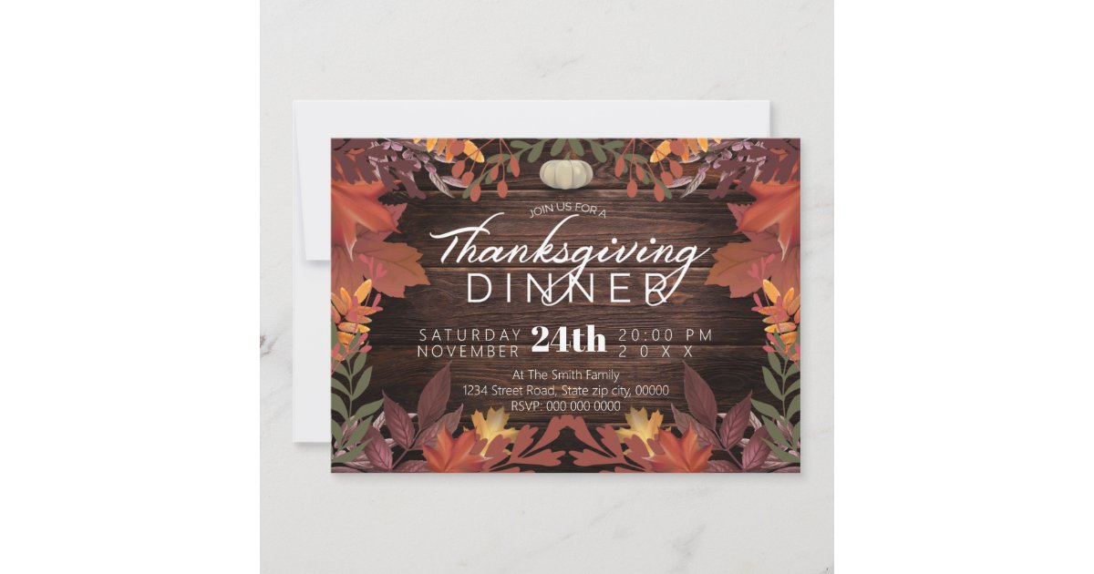 Wood Autumn leaf thanksgiving Dinner Thank You Card | Zazzle