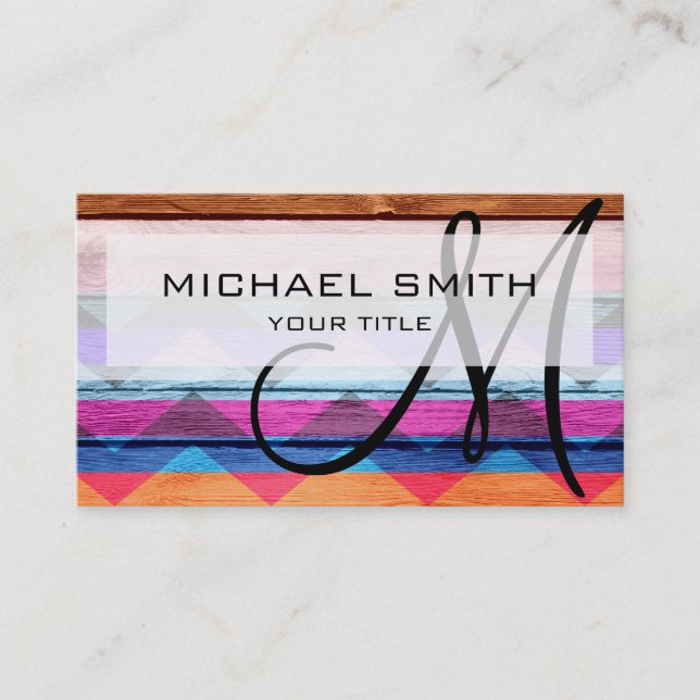 Wood aztec chevron pattern business card (Front)