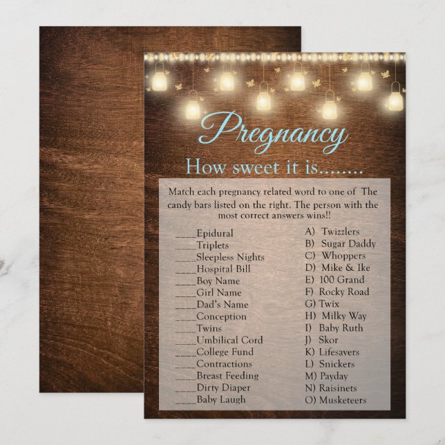 Wood Baby Boy Baby Shower Pregnancy Game Card (Front/Back)
