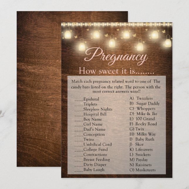 Wood Baby Girl Baby Shower Pregnancy Game Card (Front/Back)