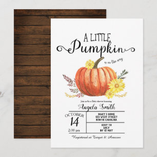 Wood Baby Shower Little Pumpkin Invitation Rustic
