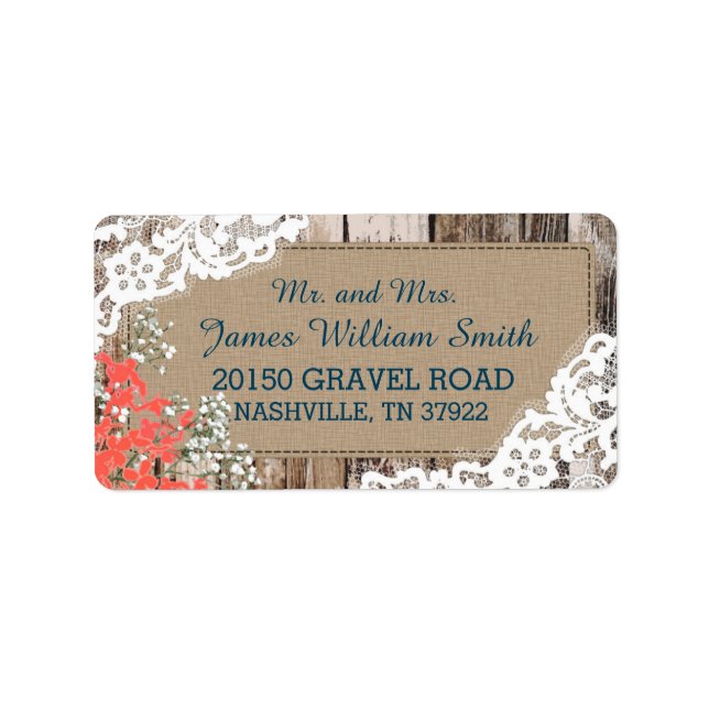 Wood Baby's breath Lace Rustic Wedding Label (Front)